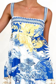 Unique Printed Square Neck Backless Pocket Maxi Dress