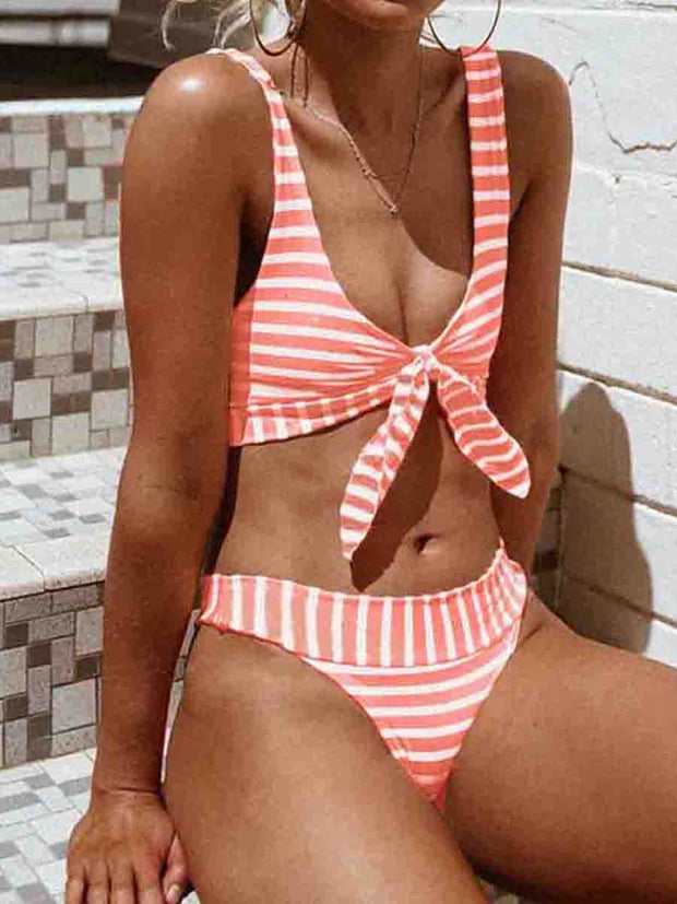 Knot Striped Two Pieces Swimsuit