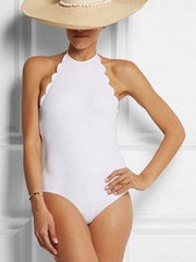 Flounce Design High Neck Halter One-piece Swimsuit (2 Colors)