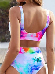 Bandeau Tie-dye Print High Waist Two Pieces Swimsuit