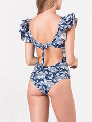 Plant Printed One-piece Swimsuit With Ruffle
