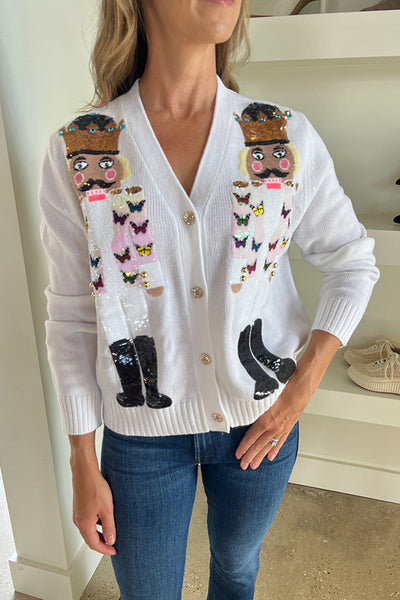 WHITE BUTTERFLY NUTCRACKER CARDIGAN