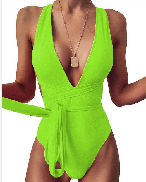 Deep V-neck Strap One-piece Swimsuit