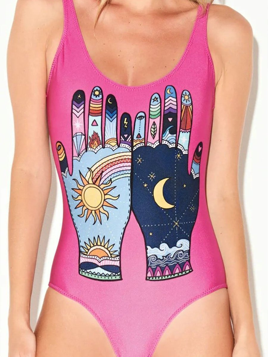 Hand Print Pink One-piece Swimsuit
