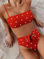 Little Red Heart Print Two pieces Swimsuit( 3 Colors)