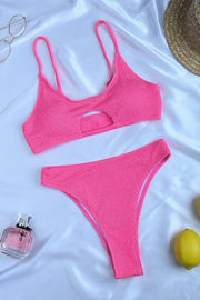 Solid Color High Waist Hollow Bikini