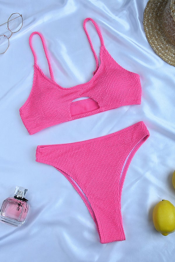 Solid Color High Waist Hollow Bikini