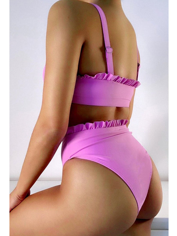 High-waisted Fold Design Purple Bikini Set(2 Colors)