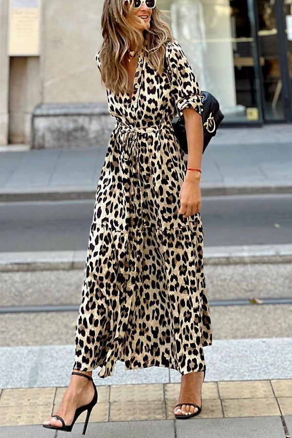 Sipping In Sedona Leopard Shirt Maxi Dress