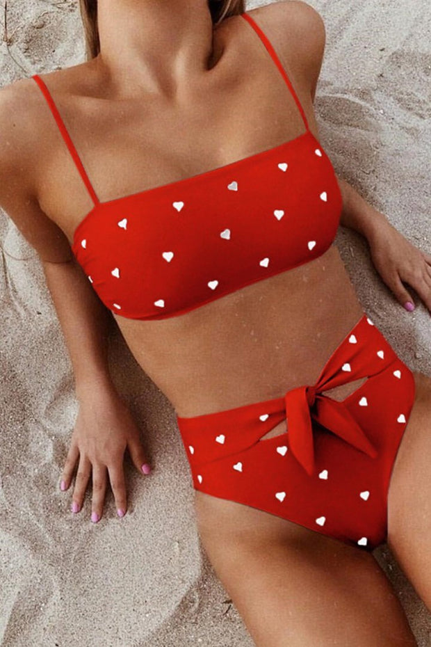 Heart-shaped Print Bandage Cutout Design Bikini Set (6 Colors)