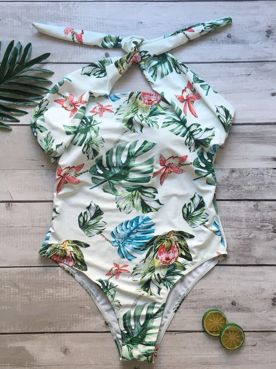 Printed One-piece Swimsuit With Neck