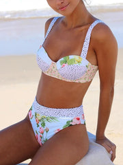 Printed High Waist Split Swimsuit