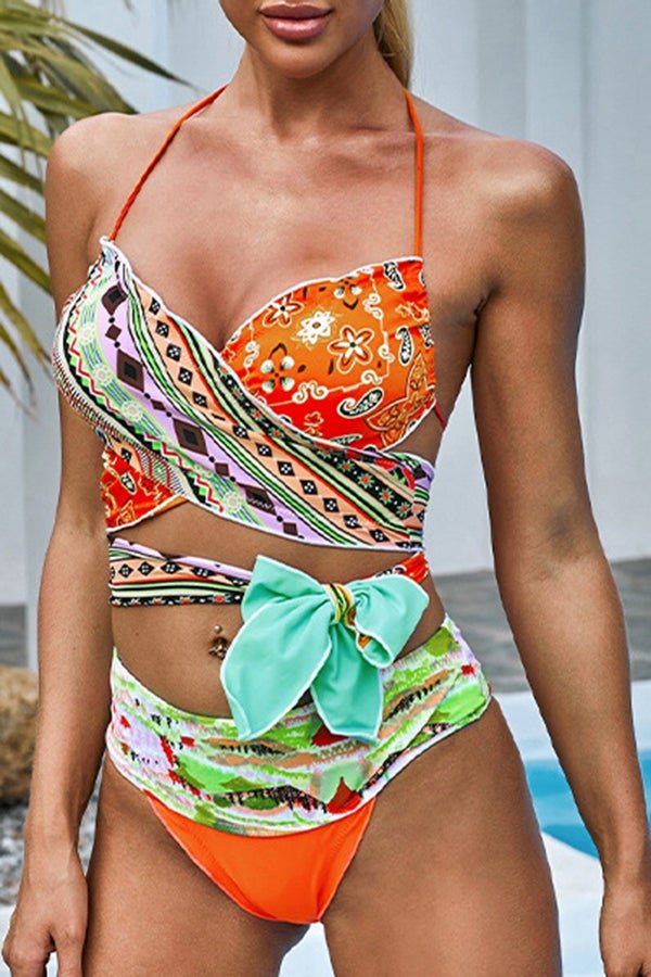 Contrasting Ethnic Print Bikini