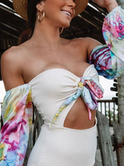 Floral Off Shoulder One-piece Swimsuit