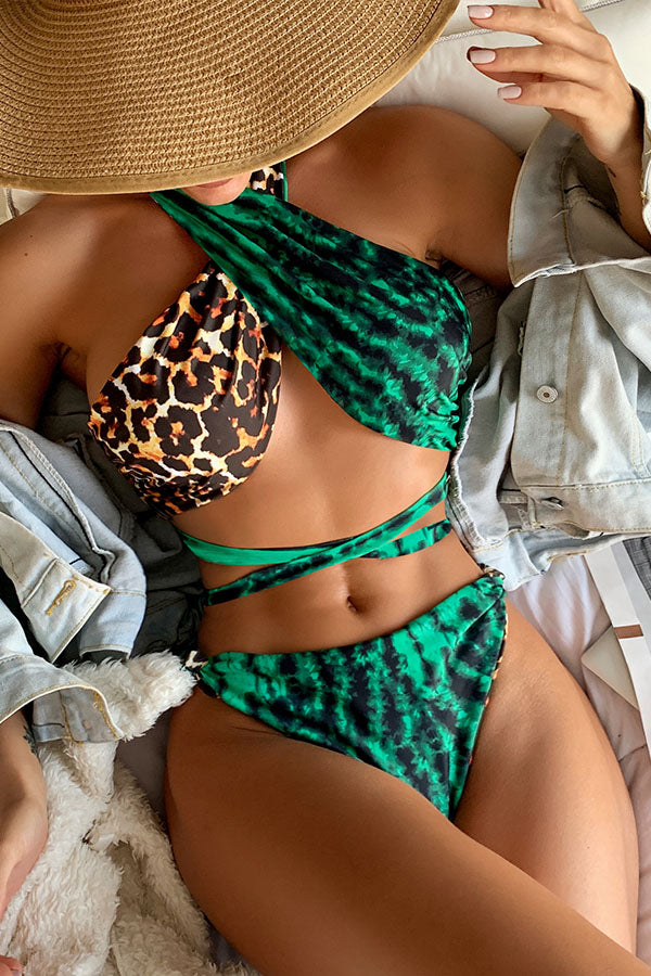 Libby Two Way Leopard Cross Tie Waist Bikini Swimsuit