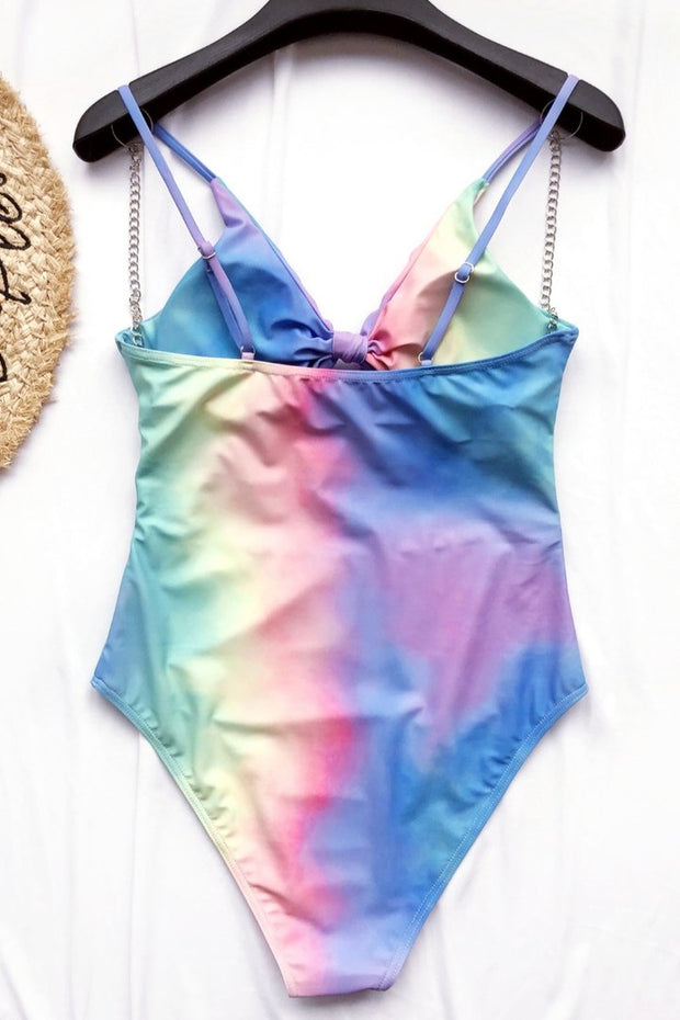 Tie-dye Hollow-out Knot Gradient One-piece Swimsuit