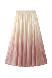 Elegant gradient pleated long skirt