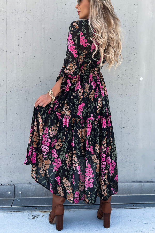 Floral Printed Tiered Midi Dress