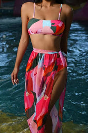 Three Piece Printed Screen Swimsuit