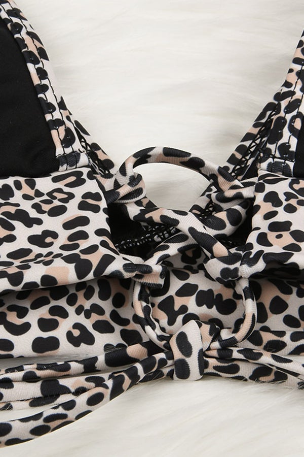V-neck Ruffled Leopard Print Bikin