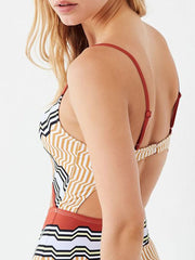 Spaghetti Strap Hollow-out Design Striped One-piece Swimsuit