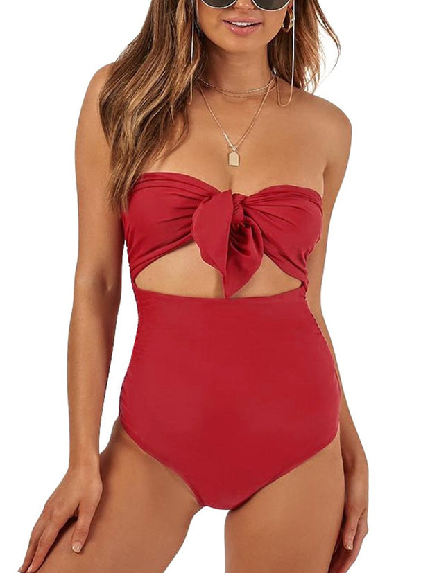 High waist knot bra sexy one piece swimsuit