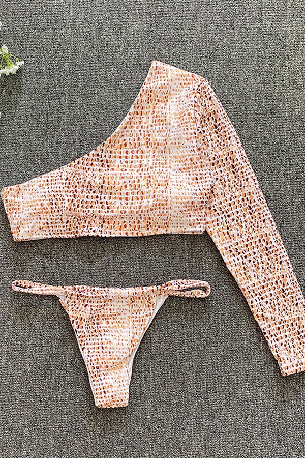 One-shoulder Snake Print Bikini