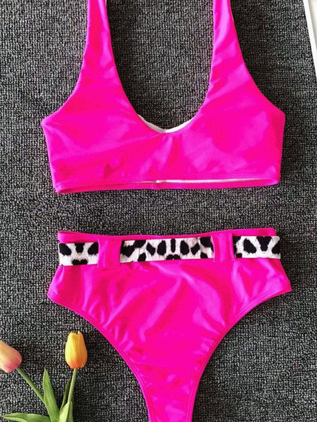 Removable Padding Cut Out Color Block Two pieces Swimsuit