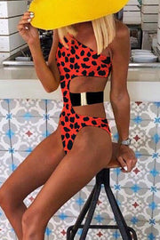 One-shoulder Leopard Print One-piece Swimsuit