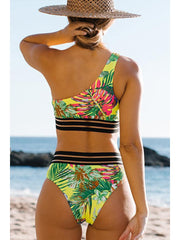 Webbing Stitching Plant Print Bikini