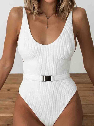 Belt Design Solid One-piece Swimsuit