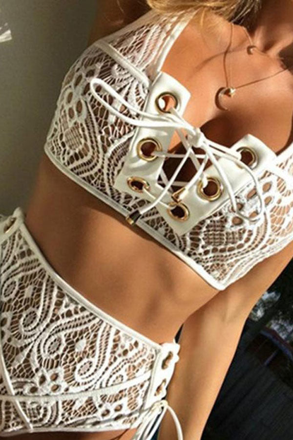 Lace White Two pieces Swimsuit