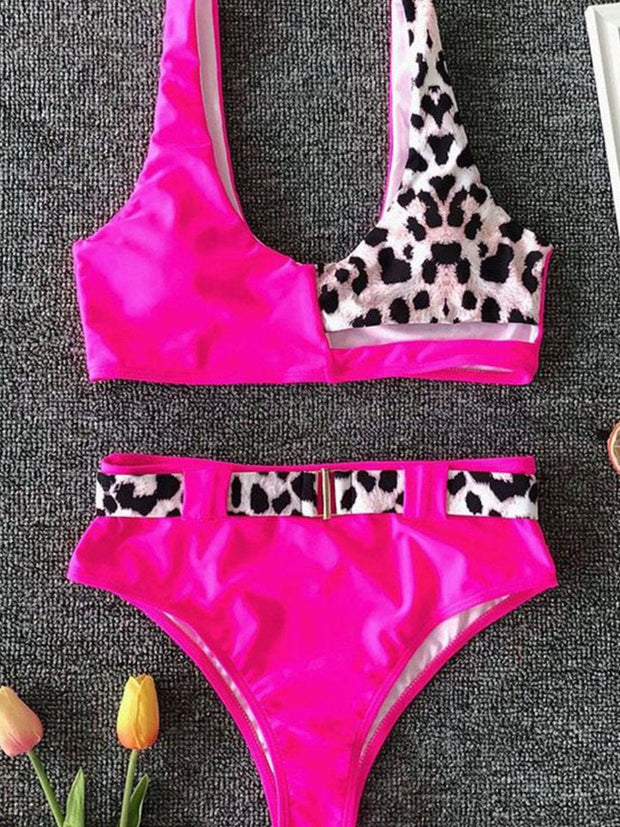 Removable Padding Cut Out Color Block Two pieces Swimsuit