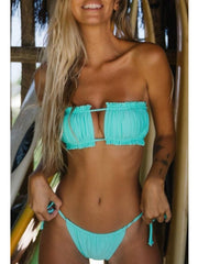 Bandeau Bandage Hollow-out Green Bikini Set