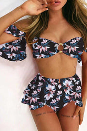 Ruffled Floral Three-piece Bikini