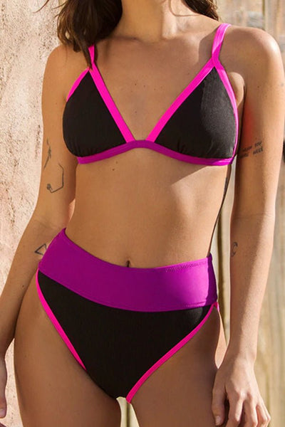 Contrast High Waist Triangle Bikini