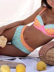 Printed High Waist Split Swimsuit