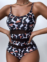 Cheetah Print Sheer Mesh One Piece Swimsuit