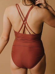 Knot Design Brown One-piece Swimsuit