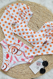 Long Sleeve Orange Polka Dot Print Bikini