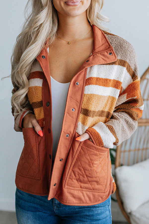 Striped contrasting casual loose long-sleeved fur coat