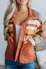 Striped contrasting casual loose long-sleeved fur coat