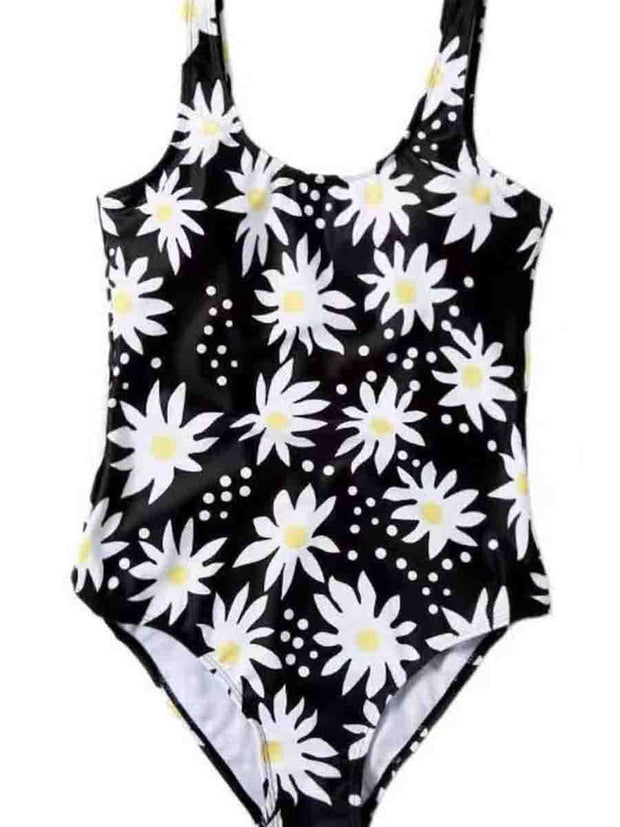 Floral Print Black One-piece Swimsuit