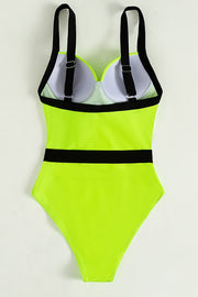 Solid Color Belt Detachable One-piece Swimsuit