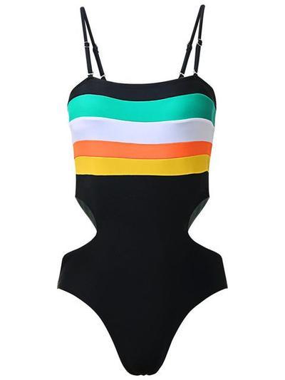 Colorblock Striped High Waist One-Piece Swimwear