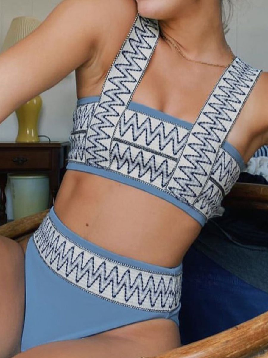 Patchwork Baby Blue Two pieces Swimsuit