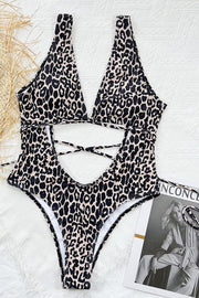 Leopard Print Cutout Tie One Piece Swimsuit