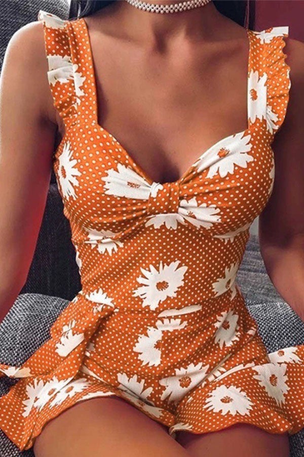 Flower Printed Suspender Chic Mini Dress