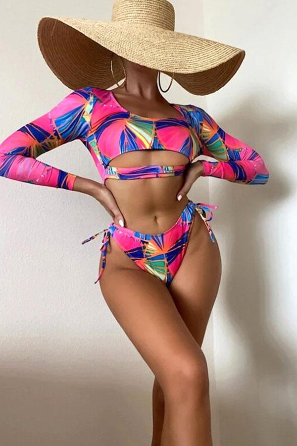 Colorful Print Bikini Split Swimsuit