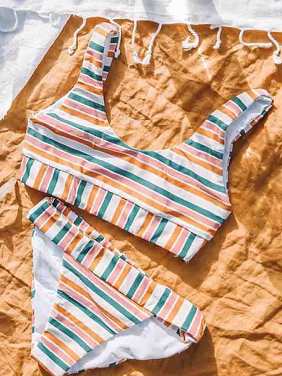 Rainbow Striped Two pieces Swimsuit